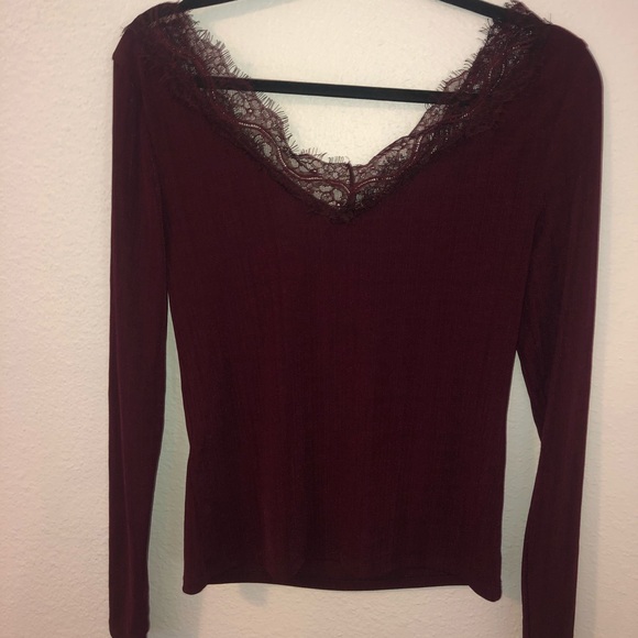 H&M Lace-Trim Wine Red Blouse - Size M - Picture 2 of 3